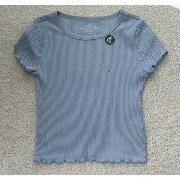 NEW Aeropostale Seriously Soft Light Blue Ruffle Trim Shrunken Tee Medium NWT - Picture 1 of 6